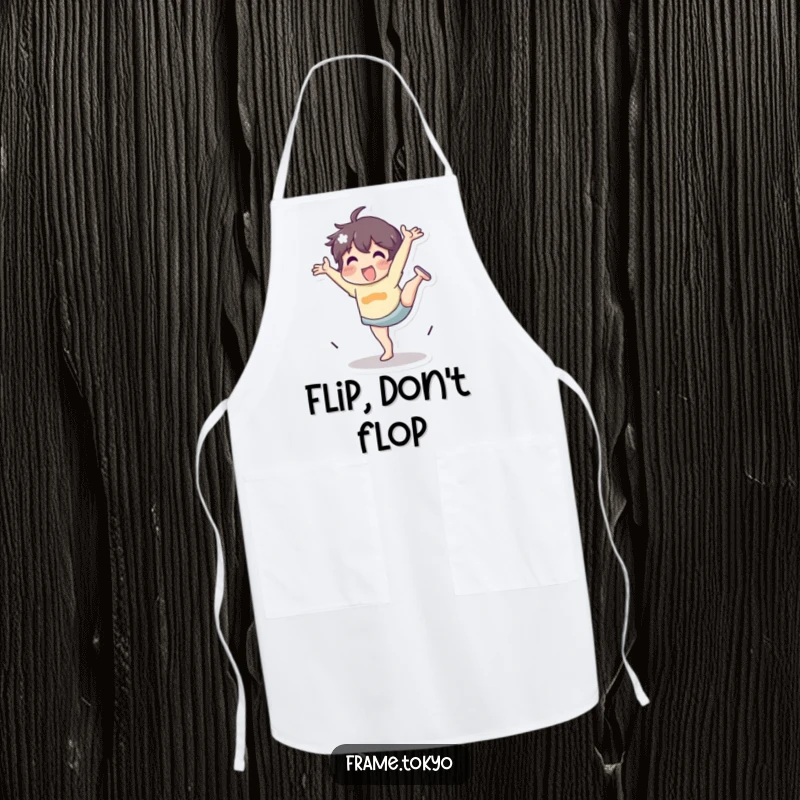 Funny Apron featuring a character doing a cartwheel with energetic enthusiasm, ideal for kitchen fun and protection.
