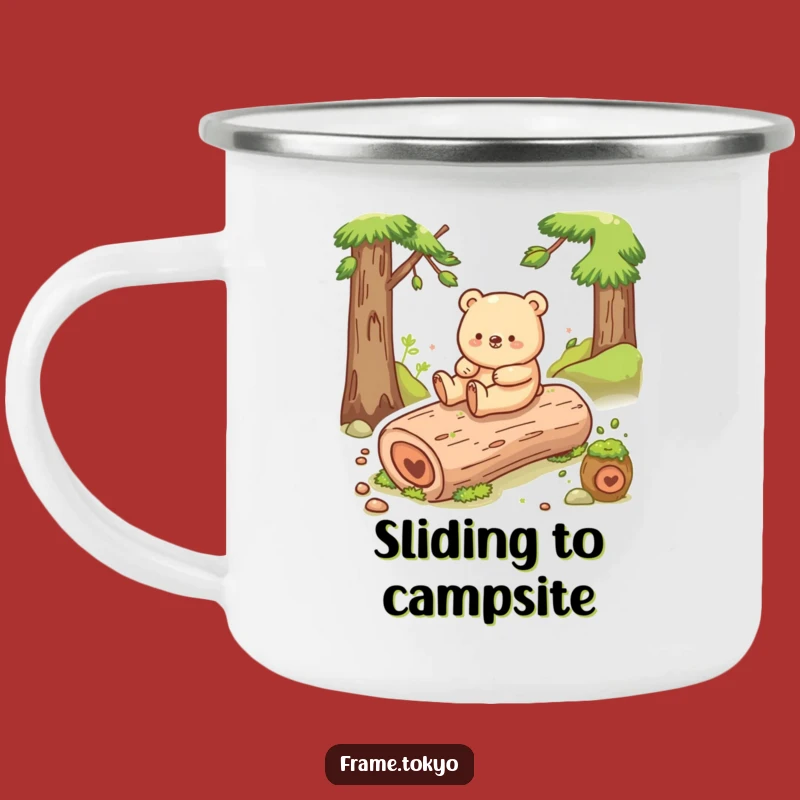 Funny Happy Bear Log Slide Camping Mug: Adventure with Nature's Joy!