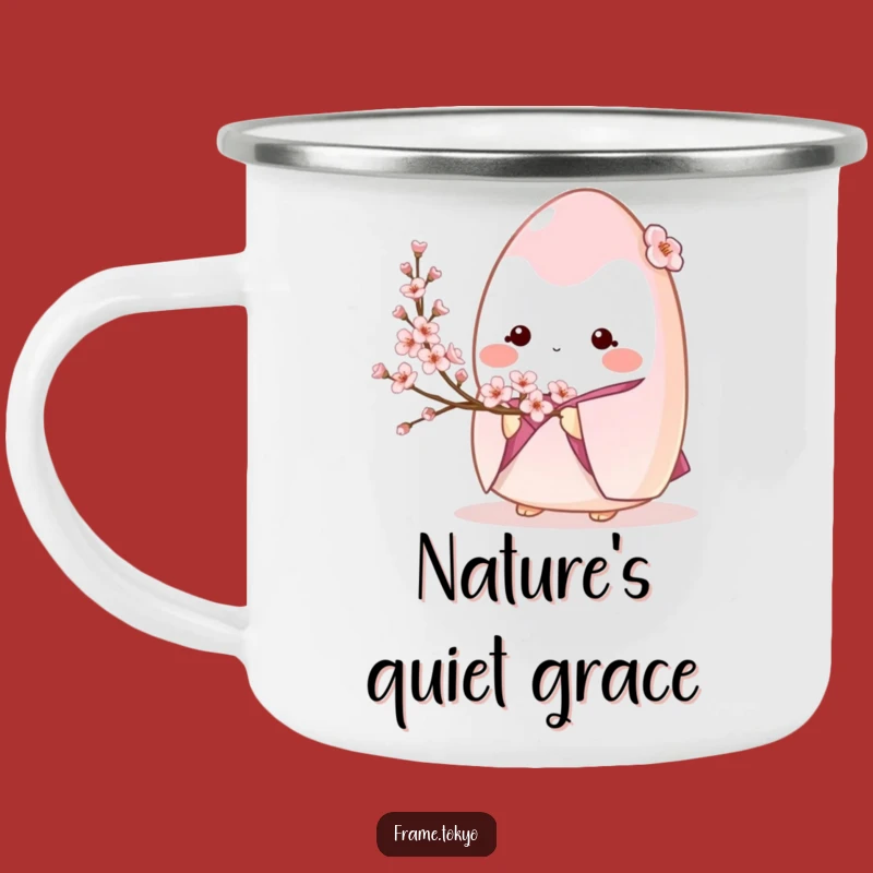 Funny Onigiri Camping Mug: Shy Blossoms & Outdoor Calm!