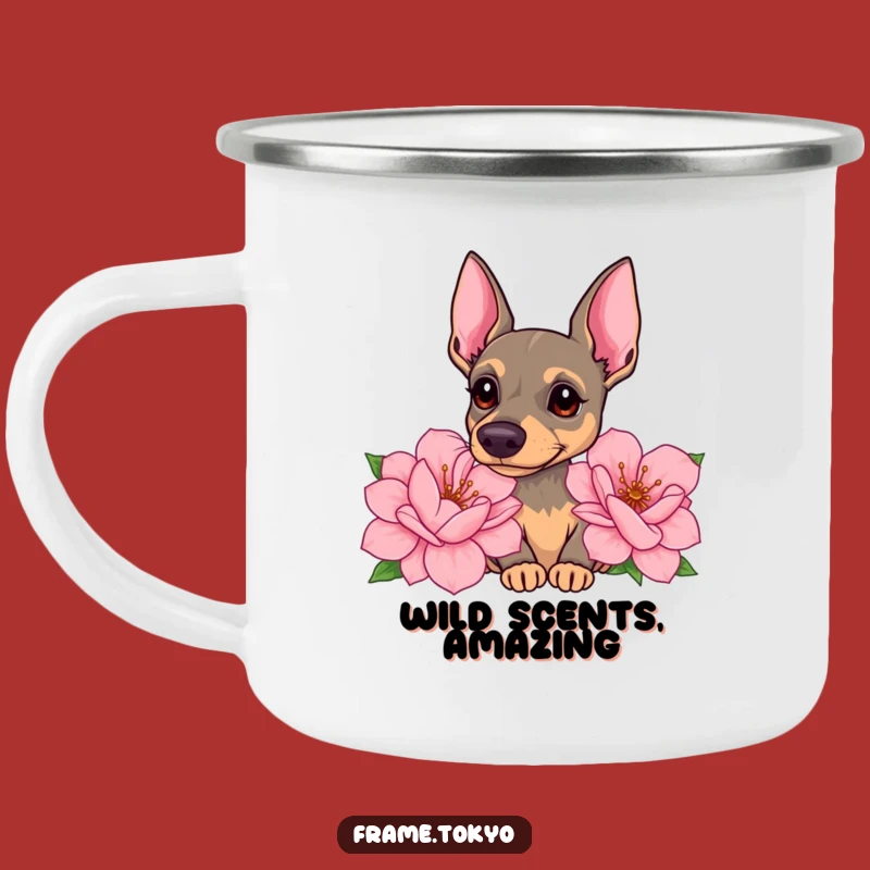 Funny Pinscher Flower Camping Mug: Adventure with Curious Spirit