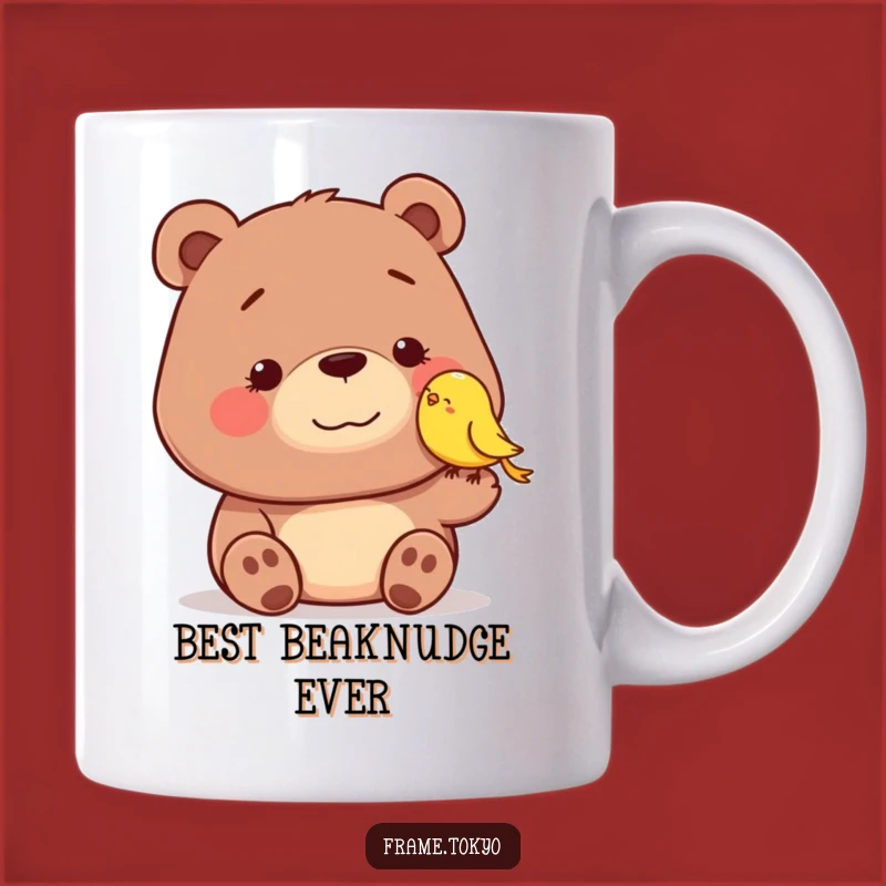Funny Bear & Bird Mug: Adorable Dopey Smile Design, Perfect Gift for Animal Lovers