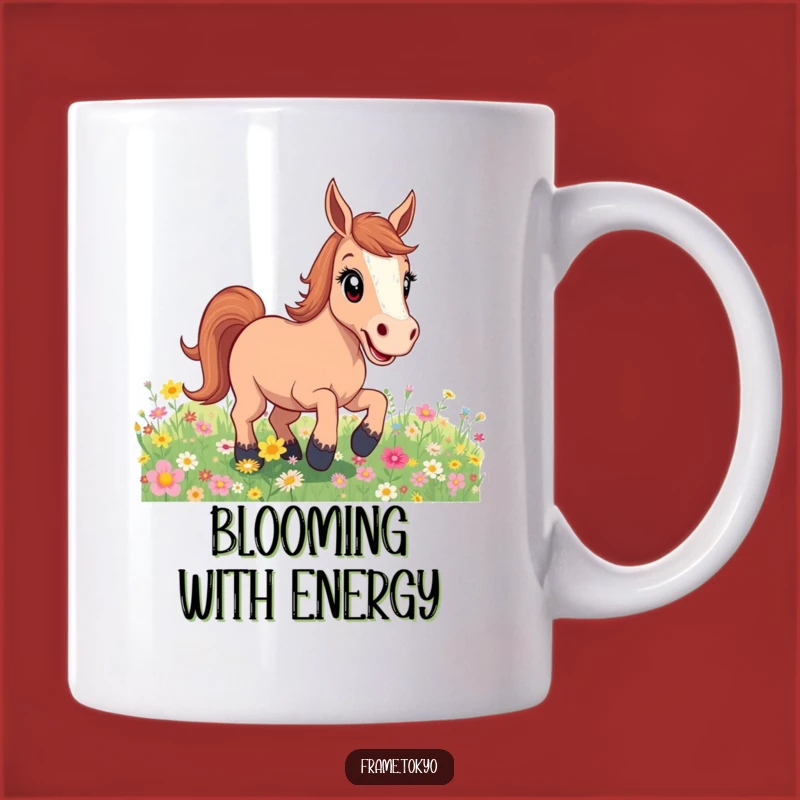 Funny Excited Horse Flower Field Mug: A Joyful Gift for Horse Lovers!