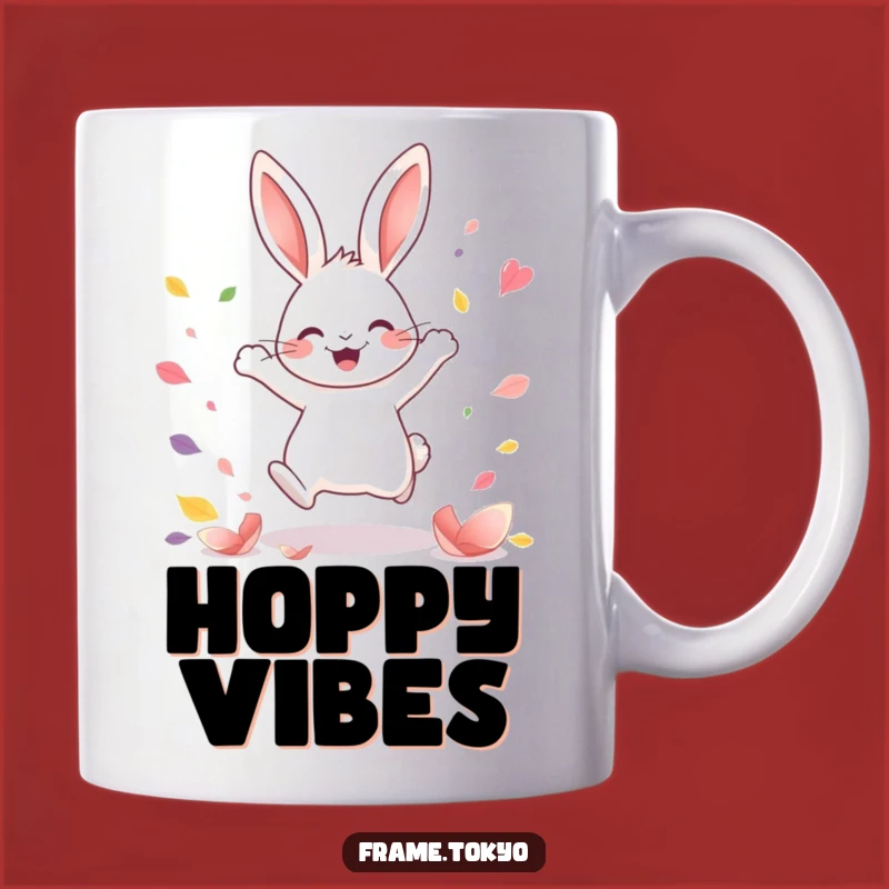 Funny Kawaii Rabbit Mug: Joyful Leap, Petal Shower, Perfect Cheerful Gift