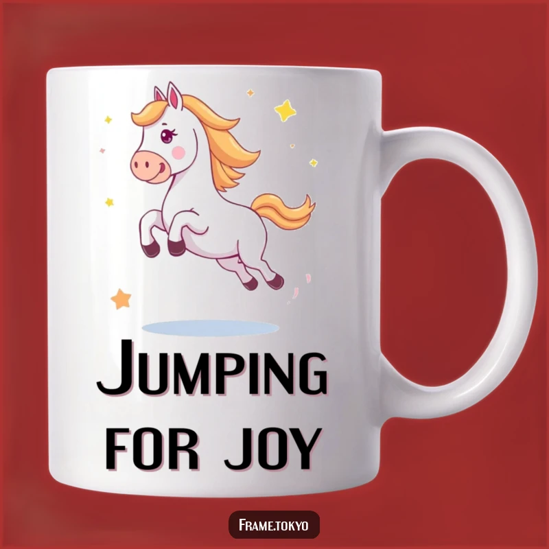 Funny Happy Jumping Horse Stars Mug - Energetic Equine Celebration Gift