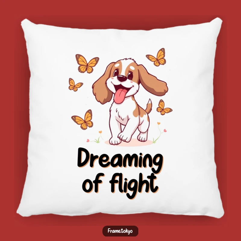 Funny Delighted Spaniel Pillow: Cuddle Up with Butterfly Fun!