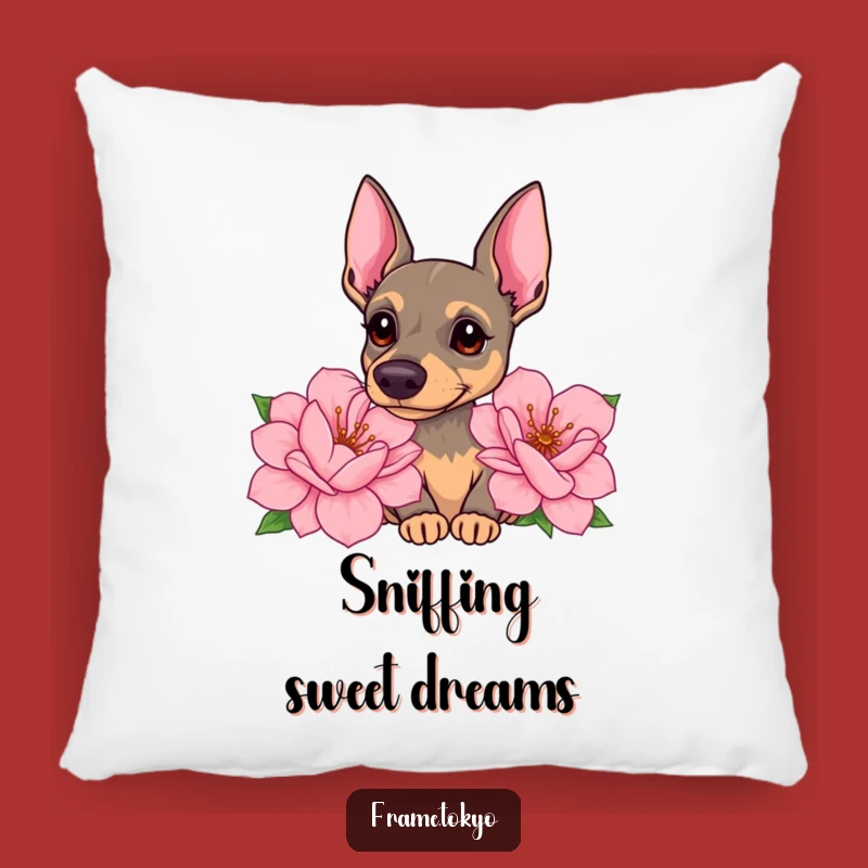 Funny Pinscher Flower Pillow: Cozy Comfort with Canine Curiosity
