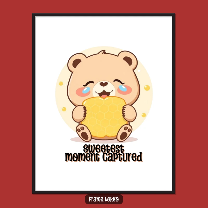 Funny Bear Honeycomb Digital Print: Joyous Tears Art, Instant Sweet Download Gift