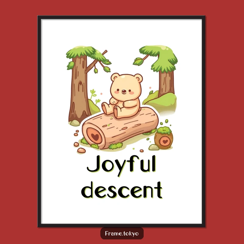 Funny Happy Bear Log Slide Digital Art: Instant Joyful Download!
