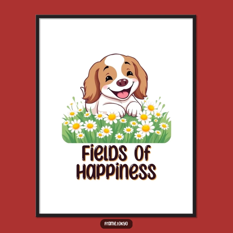 Funny Happy Spaniel Digital Art: Joyful Rolling Dog Print
