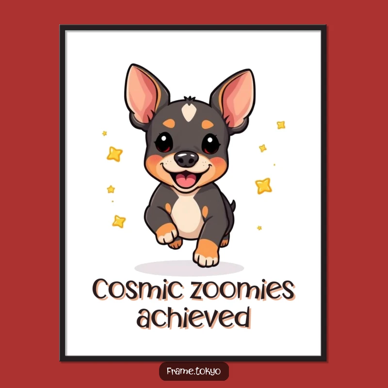 Funny Pinscher Pounce Digital Art: Joyful Star-Scattering Instant Download, Great Gift Idea