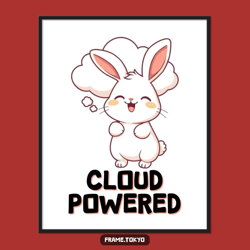 Funny Rabbit Cloud Ride Digital Art - Whimsical Printable for Instant Cheer