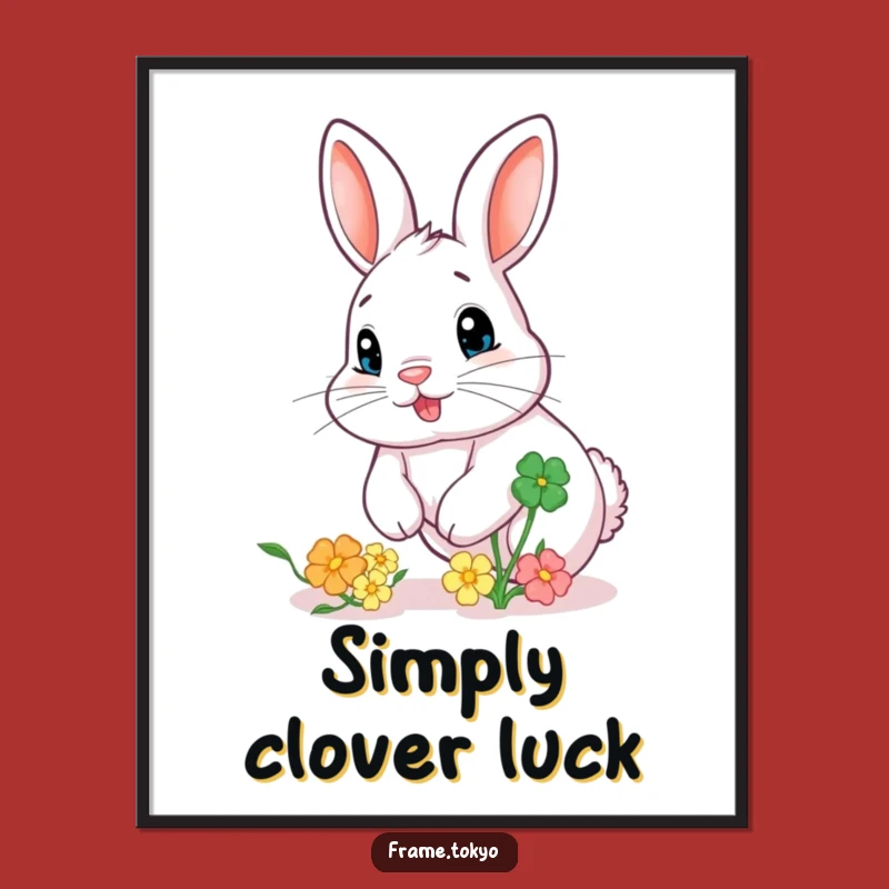 Funny Rabbit Clover Celebration Digital Print: Instant Joyful Wall Decor