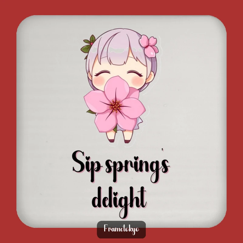 Funny Cherry Blossom Coaster: Character Smile Protects Surface, Unique Gift