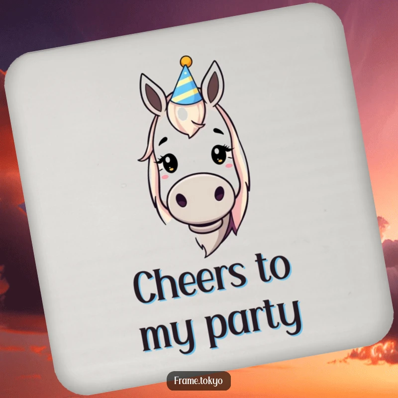 Funny dopey horse party hat coasters, protecting your furniture with a touch of whimsy and a guaranteed smile from this silly equine.