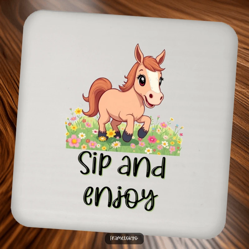 Funny excited horse flower field coasters, bringing a touch of natural joy and playful equestrian energy to protect your furniture.