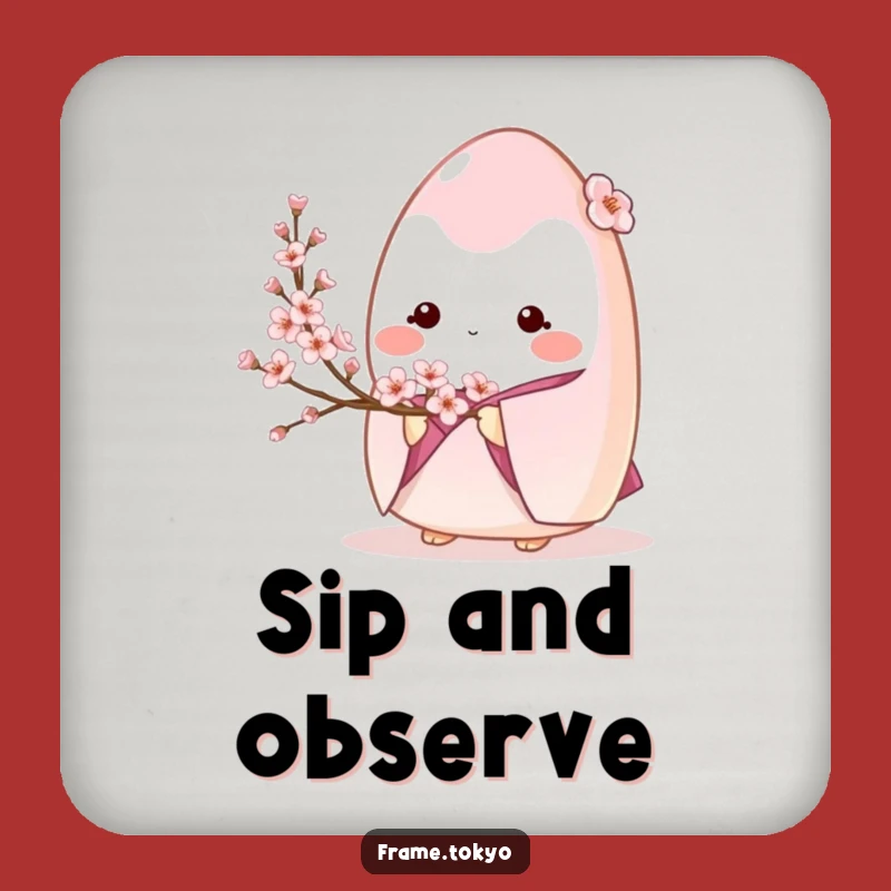 Funny Onigiri Coaster: Shy Kimono Style with Blossoms!