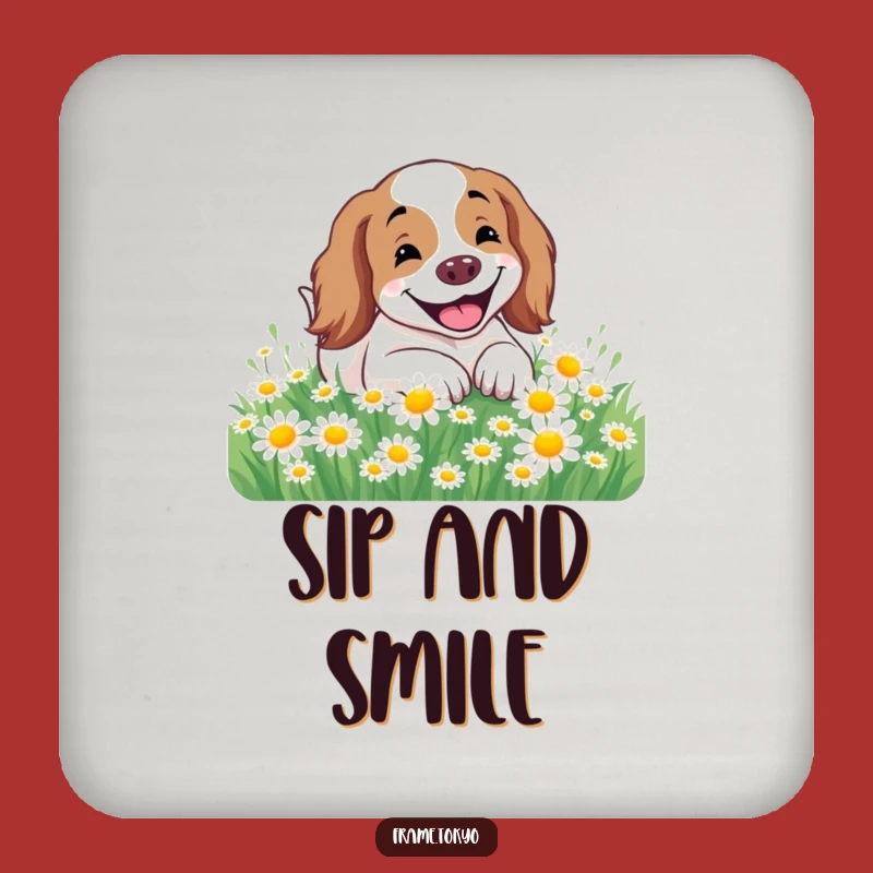 Funny Happy Spaniel Coaster: Add Joy to Your Table!