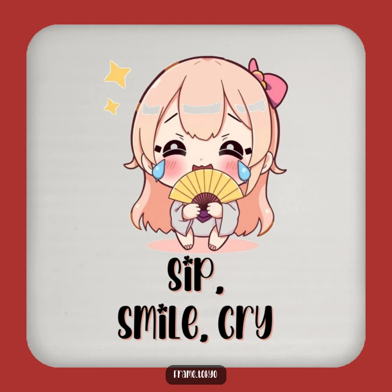 Funny Happy Tears Fan Coaster - Protect Surfaces with Joyful Humor