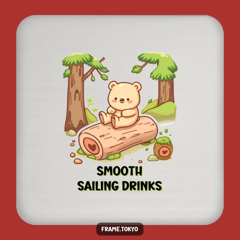 Funny Happy Bear Log Slide Drink Coaster: Protect Surfaces with Joy!