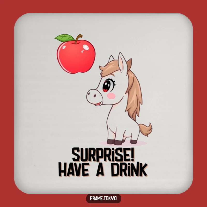 Funny Surprised Horse Giant Apple Coaster Set - Equine Surprise Table Gift