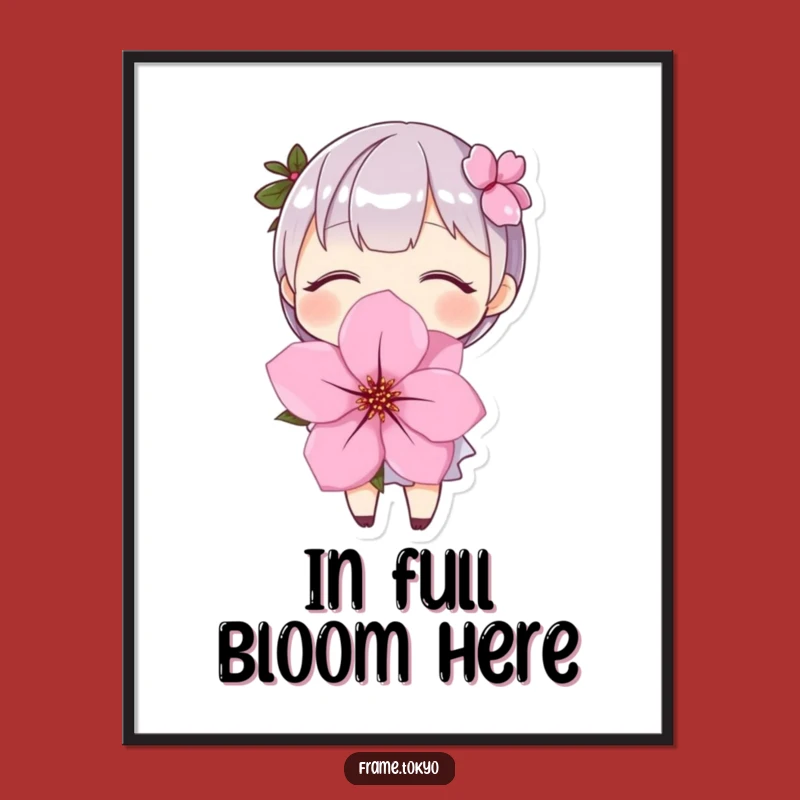 Funny Cherry Blossom Poster: Artistic Character Smile Art, Vibrant Decor & Gift