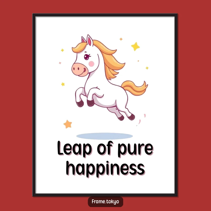 Funny Happy Jumping Horse Stars Poster - Exuberant Equine Art Gift