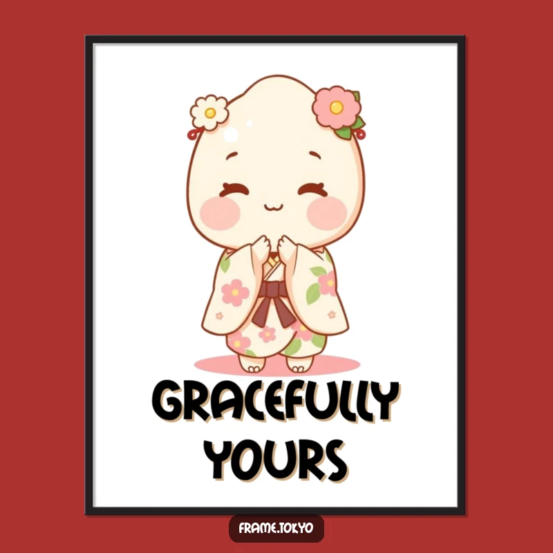 Funny Mochi Kimono Poster: Happy Bowing Dessert Art!