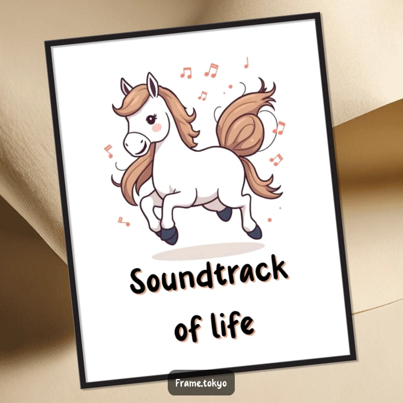 Funny musical horse gallop poster, a dynamic piece of art that visually represents the fusion of equestrian spirit and the universal language of music.