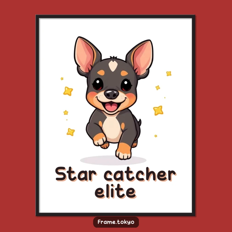 Funny Pinscher Pounce Poster: Joyful Star-Scattering Art, Perfect for Wall Art Gift