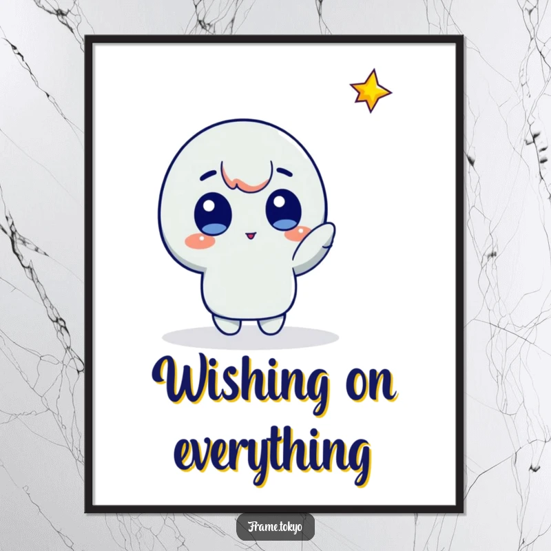 Funny star gazer poster featuring a character with wide eyes pointing at a glowing falling star, creating a sense of wonder.