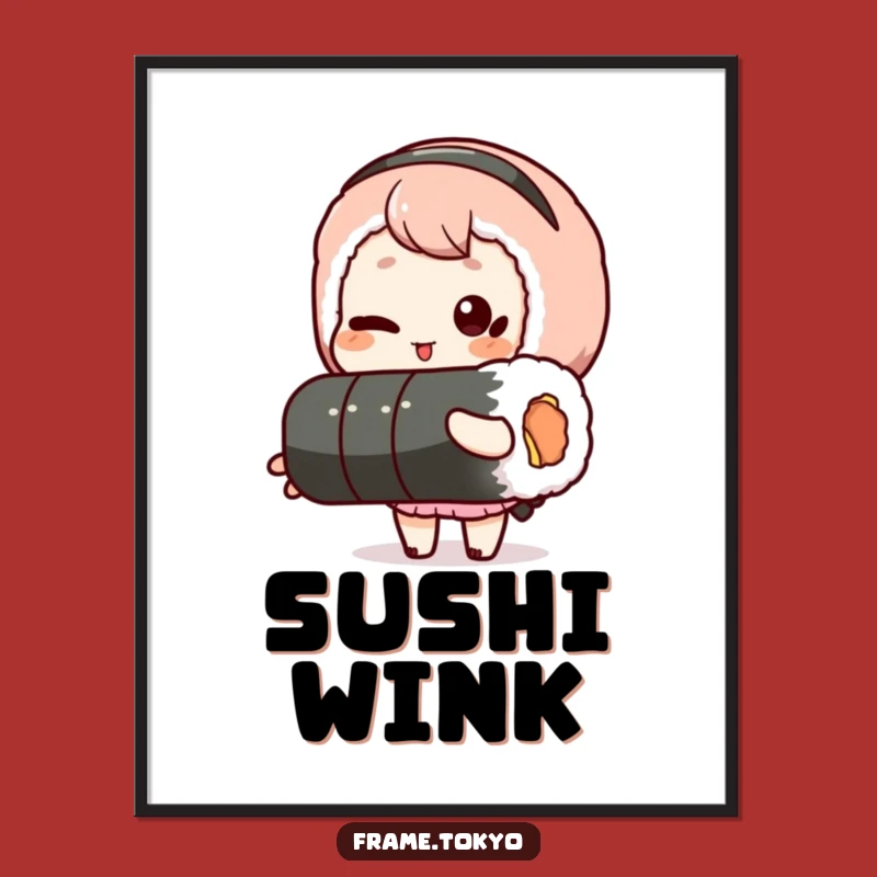 Funny Winking Sushi Roll Poster - Playful Wall Art for Foodie Vibes