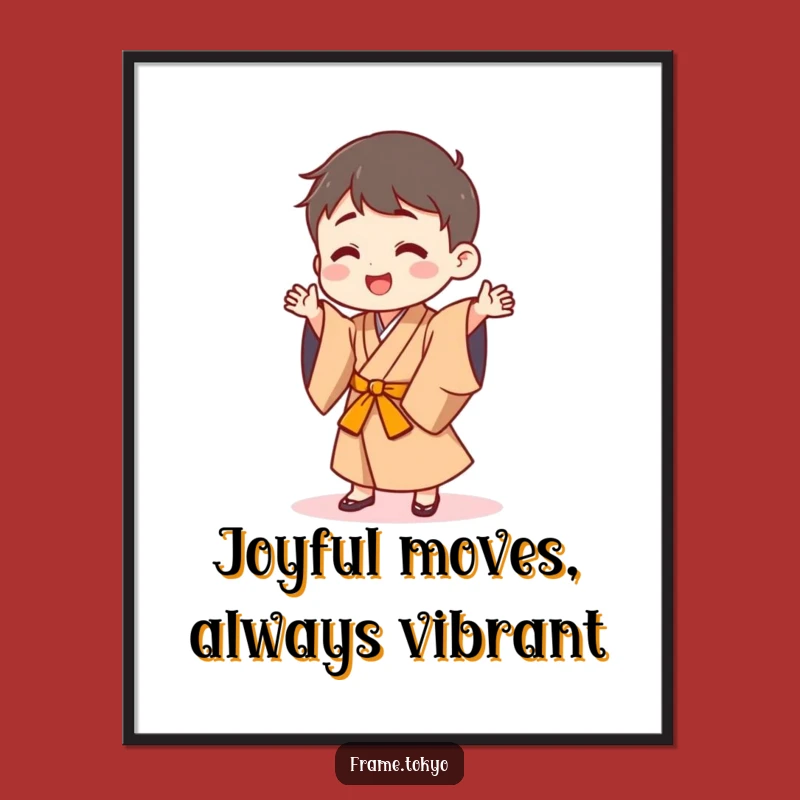 Vibrant Funny Japanese Robe Dancer Poster: Happy Dance Art, Cheerful Funny Gift Decor