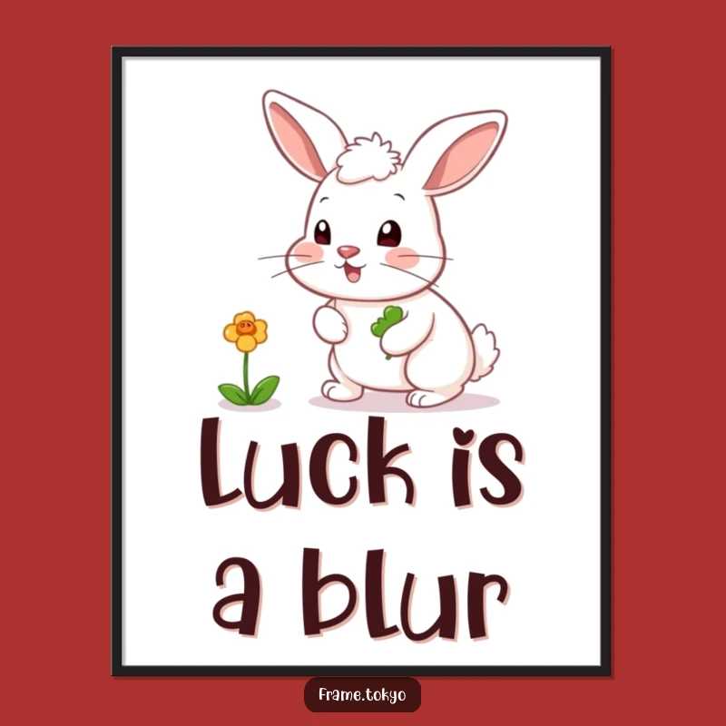 Funny Rabbit Clover Chaser Poster - Whimsical Wall Art for Good Luck