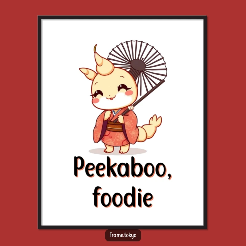 Funny Kawaii Tempura Shrimp Kimono Poster - Cute Japanese Art Print Gift