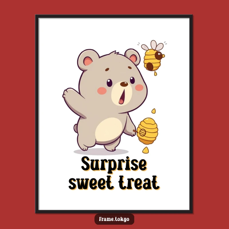 Funny Surprised Bear Beehive Poster: Hilarious Wildlife Art Gift!