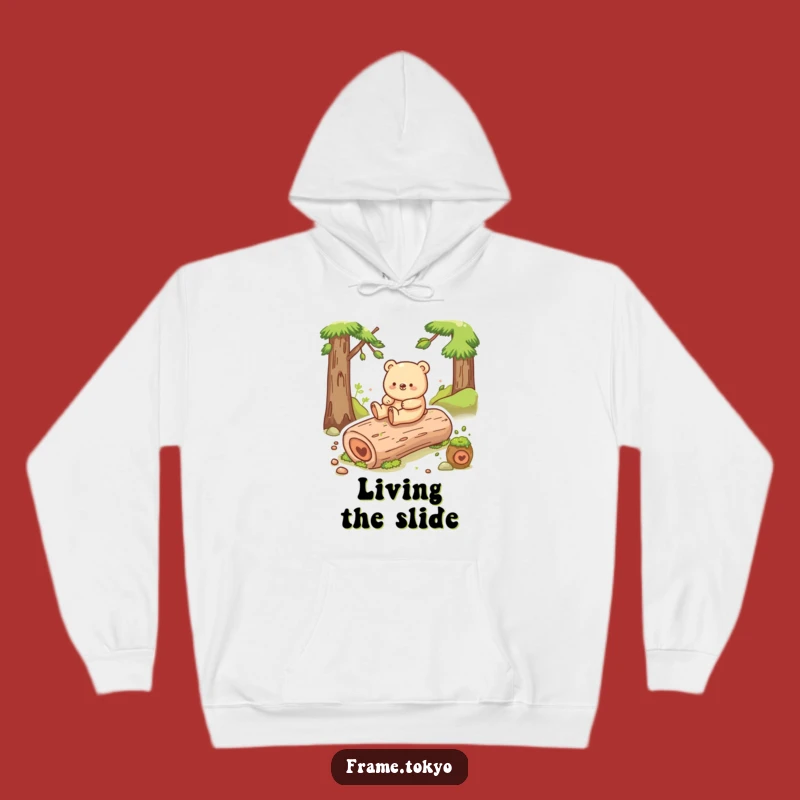 Funny Happy Bear Log Slide Hoodie: Cozy Up with Hilarious Nature Fun