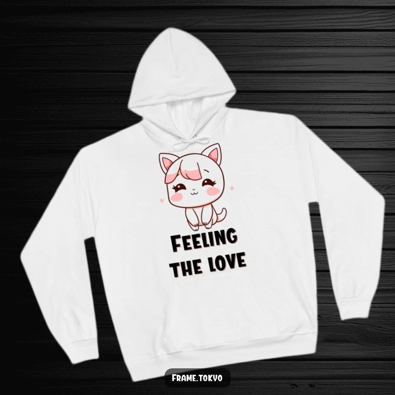 Funny Hoodie with a character blushing and smiling shyly, offering cozy charm and endearing warmth.