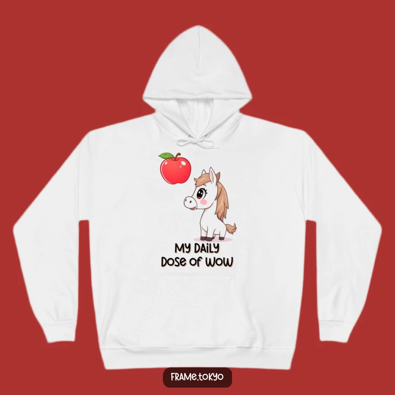 Funny Surprised Horse Giant Apple Hoodie - Cozy Equine Surprise Gift