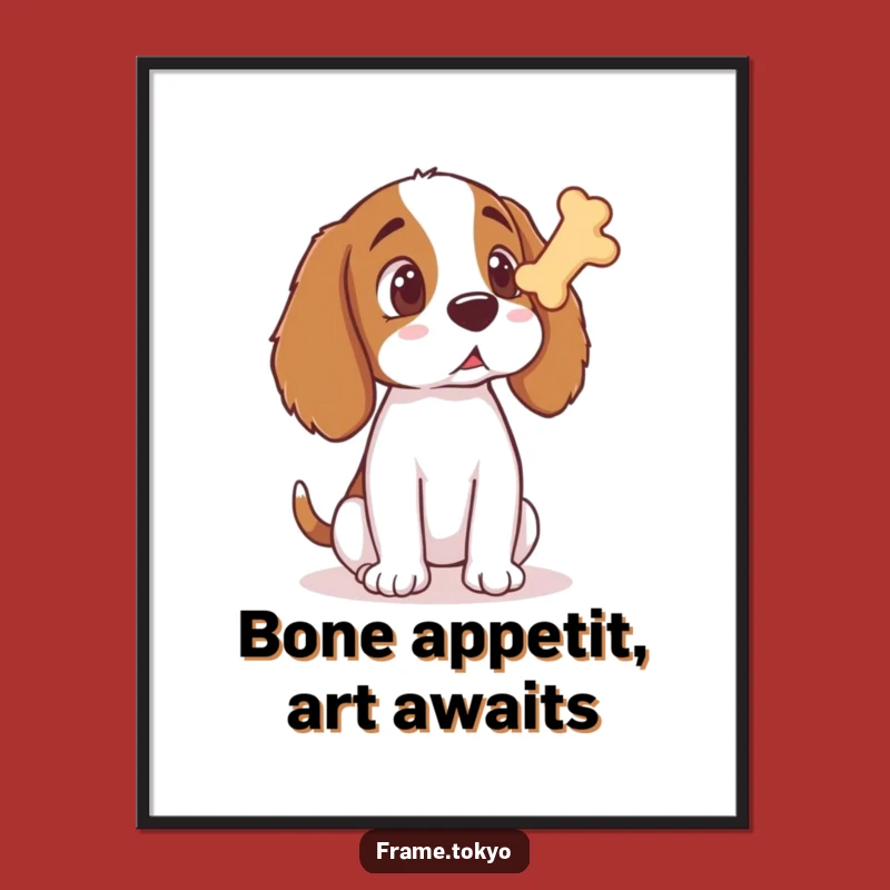 Funny Free Printable Wall Art: Surprised Spaniel & Floating Bone - Quirky Dog Downloadable Art