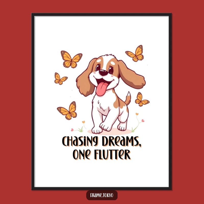 Funny Free Printable Wall Art: Spaniel Chasing Butterflies - Whimsical Dog Downloadable Art