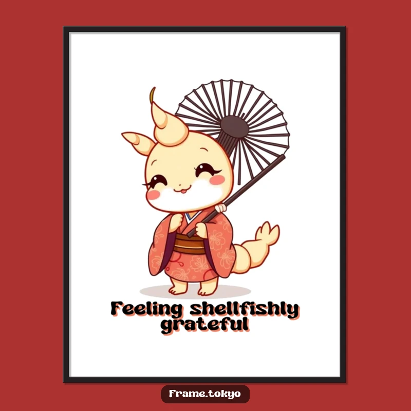 Free Printable Wall Art: Funny Kawaii Shrimp Kimono Fan Humorous Downloadable Decor