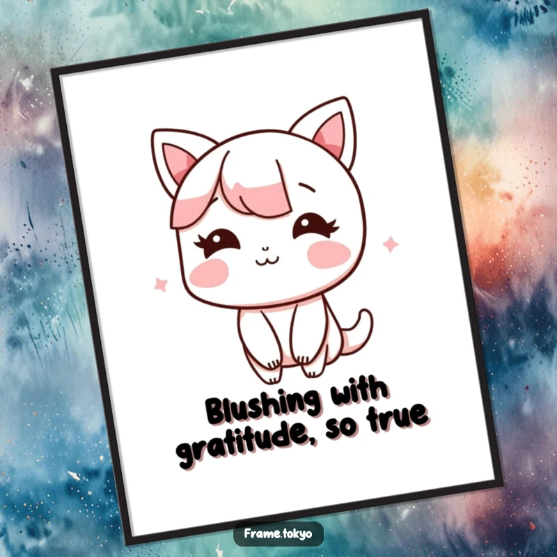 Funny Free Printable Wall Art: A character blushing sweetly with a shy, happy smile, radiating warmth and joy.