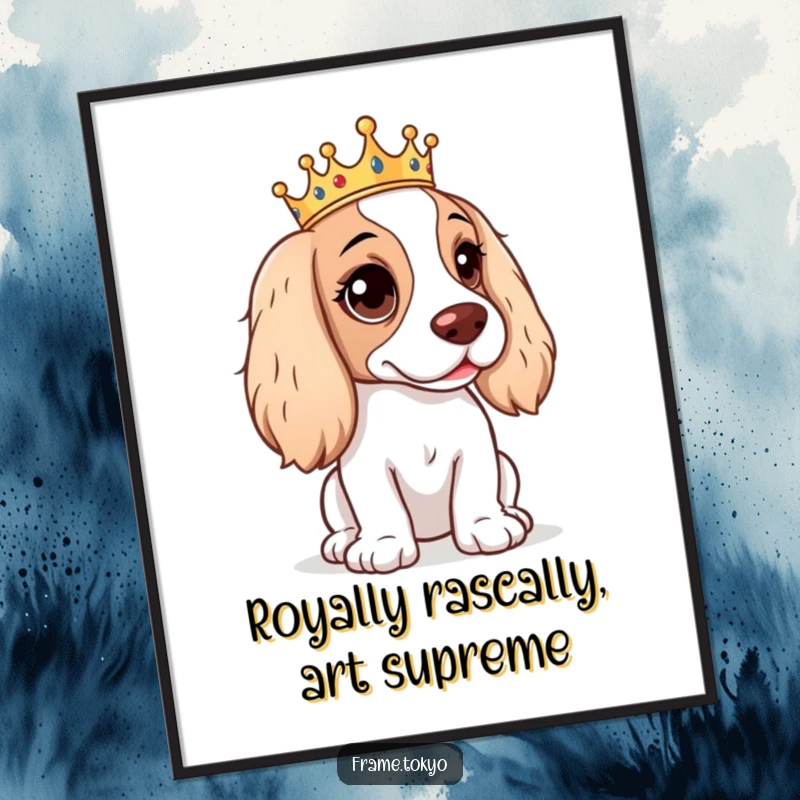 Funny Free Printable Wall Art: A spaniel wearing a tiny crown has a mischievous glint in its eye.