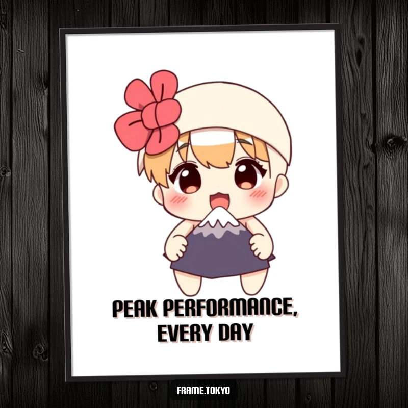 Funny free printable wall art: A character with a shocked expression clutches a miniature Mount Fuji, creating quirky decor.