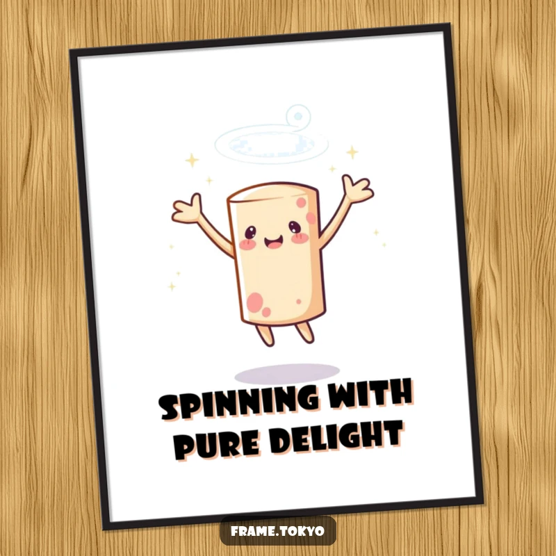 Funny Free Printable Wall Art: A cylindrical character is spinning with arms outstretched, enveloped in a halo of sparkles.