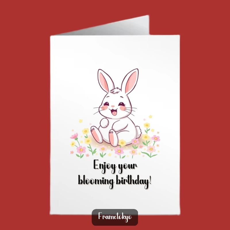 Free Printable Birthday Card: Grinning Rabbit in Flowers, Happy DIY Downloadable Gift!
