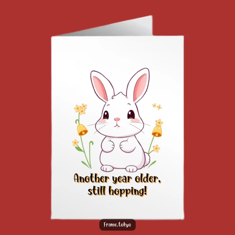 Free Printable Birthday Card: Funny Rabbit Listening to Flower Bells - Downloadable Gift!