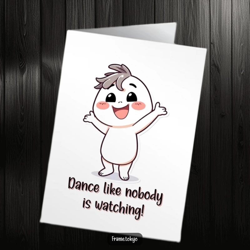 Funny Free Printable Birthday Card: A joyful character with a big smile, striking a hilarious, goofy dance pose.