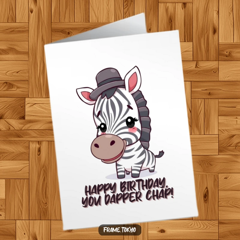 Funny Free Printable Birthday Card: A smiling zebra wearing a tiny top hat, exuding sophisticated birthday cheer.
