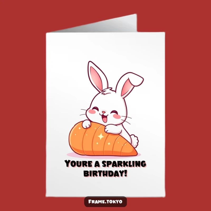 Free Printable Birthday Card: Smiling Rabbit, Funny Bunny Eating Carrot Downloadable Gift